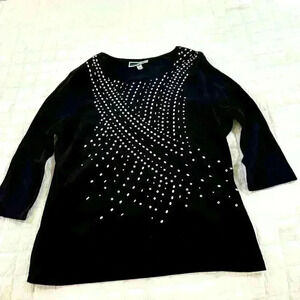 Karen Scott Black embellish long sleeve t-shirt Size L